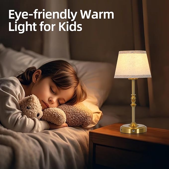 Small Gold Rechargeable Table Lamp,12-14 Inch Tall Vintage Style,Battery Powered Cordless Desk Lamp,Mini Touch Control Bedside Lamp,Warm Light 3000K for Nightstand Bedroom Counter Living Room-1 Pack