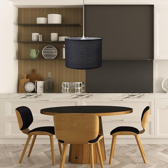 KUAUGST Plug in Pendant Light, 15 FT Hanging Lamp with Plug in Cord, On/Off Switch, Pendant Lighting with Fabric Shade, Hanging Light Fixture for Living Room, Bedroom, Dining Room, Kitchen