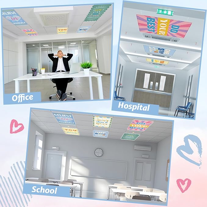 6 Pcs Fluorescent Light Covers with 60 Magnets for Classroom Ceiling Light Decor 4 x 2 Feet Magnetic Light Covers Filter Easy Install for Office Hospitals & Home Drop Ceiling Supplies(Inspirational)