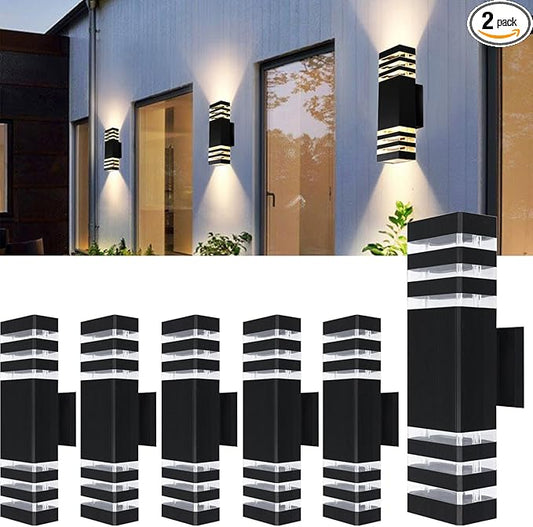 6Pack 15inch LED Square Up & Down wall Lights,14W Outdoor Wall Light 4000K Day White Aluminum Body Waterproof IP65 LED Exterior Light Fixtures Wall Mount for House Patio Garage Garden.
