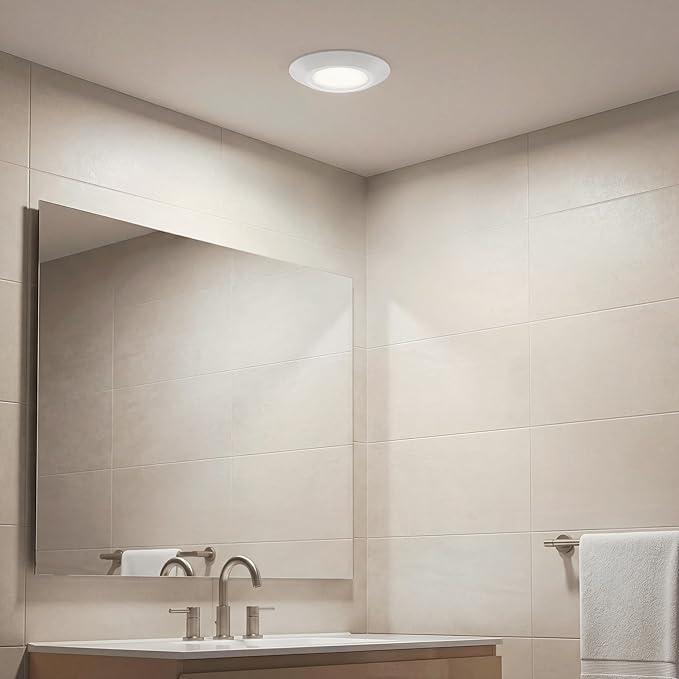 Kichler Horizon LED Downlight in White, 6.4" Flush Mount Interior Dimmable Light, 3000K, Wet Rated Integrated LED, (6.4" W x 1.3" H), 43873WHLED30, White
