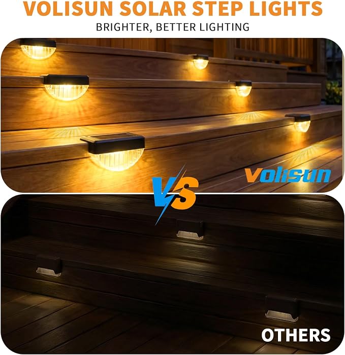 VOLISUN 12 Pack Solar Deck Lights Outdoor, Warm White LED Solar Step Lights for Outside, Waterproof Fence Light for Patio, Deck, Stairs, Yard, Pool and Porch (Black)