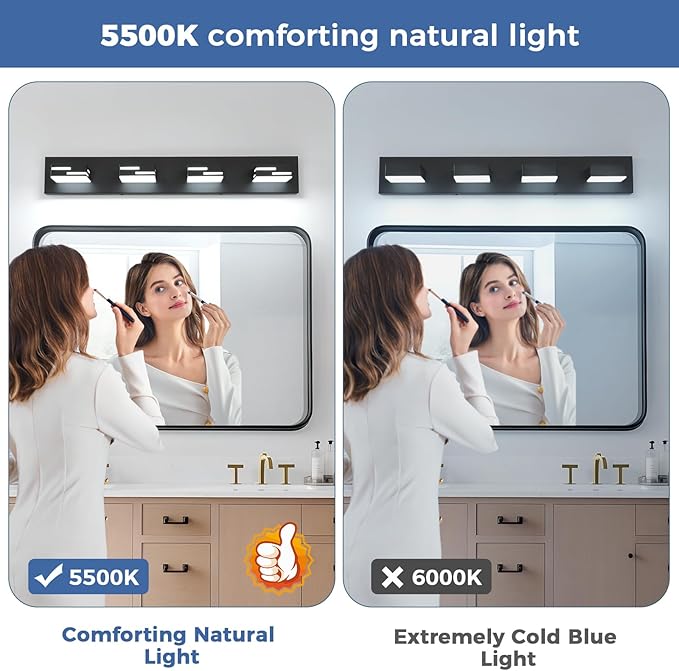 4-Light Modern Bathroom Vanity Light Fixtures, 30-Inch 350° Rotatable LED Vanity Lights Over Mirror, Matte Black Metal Wall Sconce with Frosted Acrylic Shade, Non-Dimmable