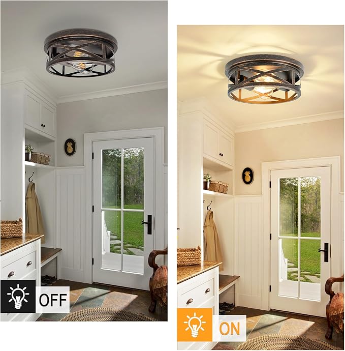 2-Light Flush Mount Ceiling Light Fixture, Farmhouse Ceiling Lights for Kitchen, Modern Black Close to Ceiling Light for Hallway Bedroom Balcony Porch Stairway, E26 (Oil Rubbed Bronze, 1 Pack)
