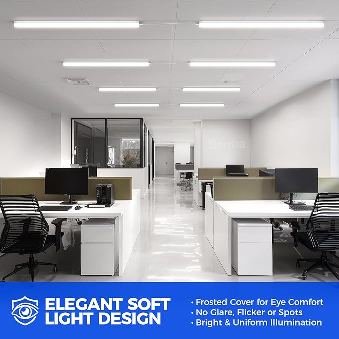 Barrina LED Shop Lights for Workshop 4FT, 5000K Daylight White, 45W, 5000LM, Hidden Wiring, Linkable 4FT Light Fixture Cord with ON/Off, Frosted Cover, LED Ceiling Light for Garage, Kitchen, 2 Packs
