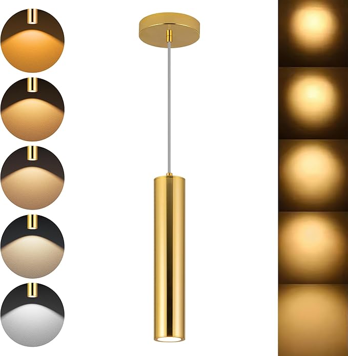 Zoomable LED Pendant Lights Modern Ceiling Hanging Spotlight Pendant Lighting,5CCT/2700K-5000K,Zoomable 15°-60°,Unique Pendant Lighting for Kitchen Island Bar,12W (Gold)