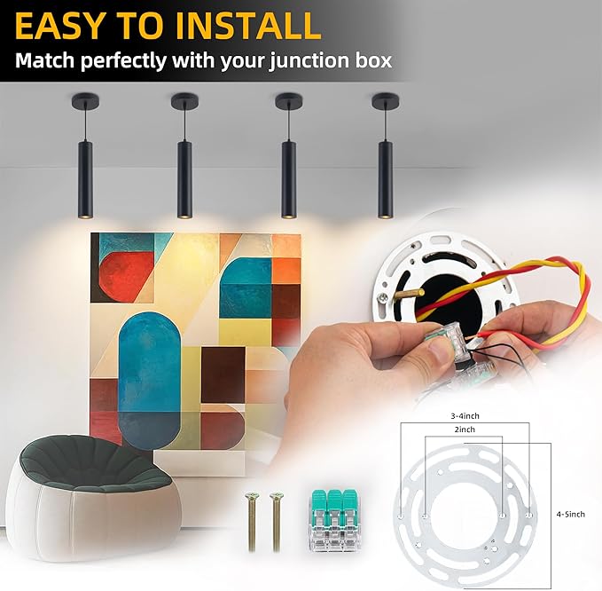 Zoomable LED Pendant Lights Modern Ceiling Hanging Spotlight Pendant Lighting,5CCT/2700K-5000K,Zoomable 15°-60°,Unique Pendant Lighting for Kitchen Island Bar,12W (Black)