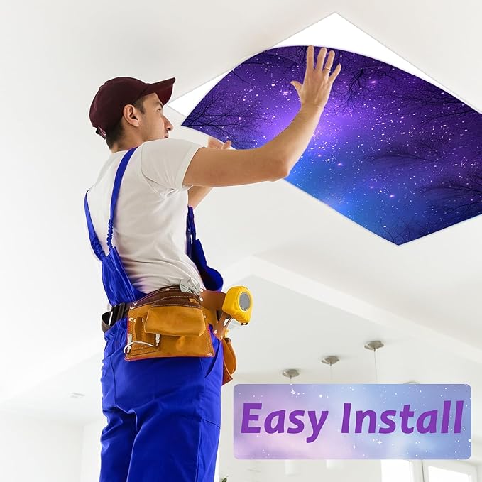 8 Pcs Fluorescent Light Covers with 80 Magnets Decorative for Classroom Ceiling Light 4 x 2 Feet Magnetic Light Covers Filter Easy Install for Office Hospitals & Home Drop Ceiling Supplies （Night）