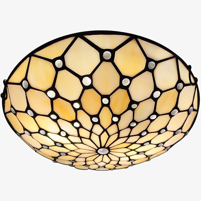 ARTZONE Tiffany Ceiling Lights, Stained Glass Ceiling Light 2-Lights 12 Inch Tiffany Flush Mount Ceiling Light for Bedroom Dining Living Room Entryway Foyer