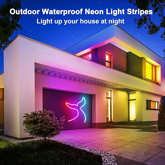 65.6FT LED Neon Rope Lights,24V RGB LED Neon Lights with Remote/APP Control,IP65 Waterproof Flexible Neon LED Strip Lights for Bedroom Room DIY Decoration（with Snap &Screws）