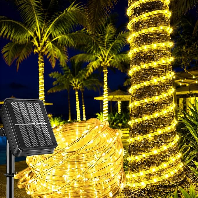 LairtPOW Solar Rope Lights Outdoor Waterproof, 39FT Warm White Solar Powered Rope Lights for Outside,Flexible 100 LED Tube Lights for Trees, Garden, Patio, Fence, Pathway, Yard and Holiday Decorations