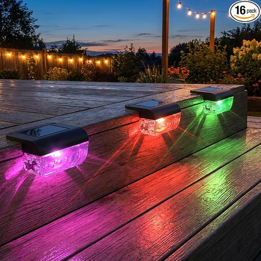 Eyrosa Solar Deck Lights Outdoor Waterproof Multicolor 16 Pack | Solar Lights for Outside, Stairs, Step, Fence, Yard, Garden, Patio, Pool, Railing