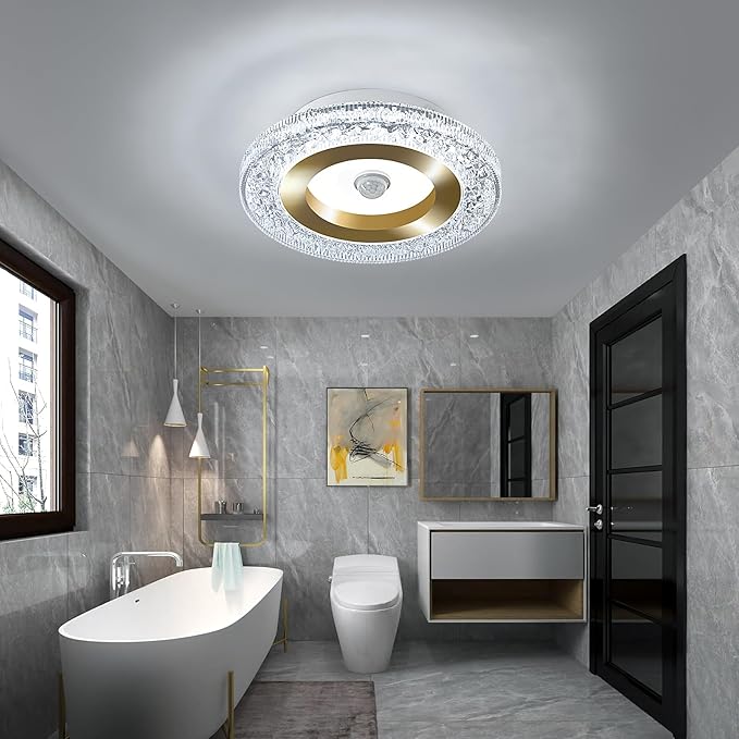 UOFUS 7.84inch Mini Motion Sensor LED Ceiling Light Indoor Wired Gold Flush Mount Light Fixture 6400K Motion Activated Light for Closet Hallway Laundry Stairs Shower Porch Garage Basement
