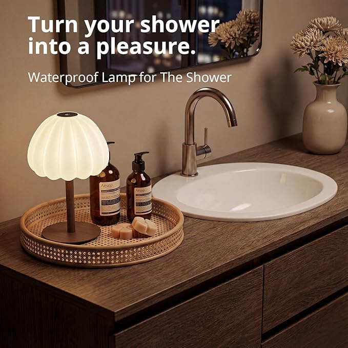 Hifree Rechargeable Waterproof Shower Lamp, IP65 Cordless Touch Dimmable Small Desk Light for Inside Shower, 4500mAh Battery Operated Color Changing Table Lamp for Bathroom, Bedroom, Outdoor