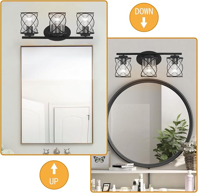 mavcadonf 3-Light UL Certified Bathroom Vanity Light, Matte Black Farmhouse Wall Sconce Over Mirror Lighting Fixture with Clear Glass Shade for Bathroom Kitchen Bedroom Hallway