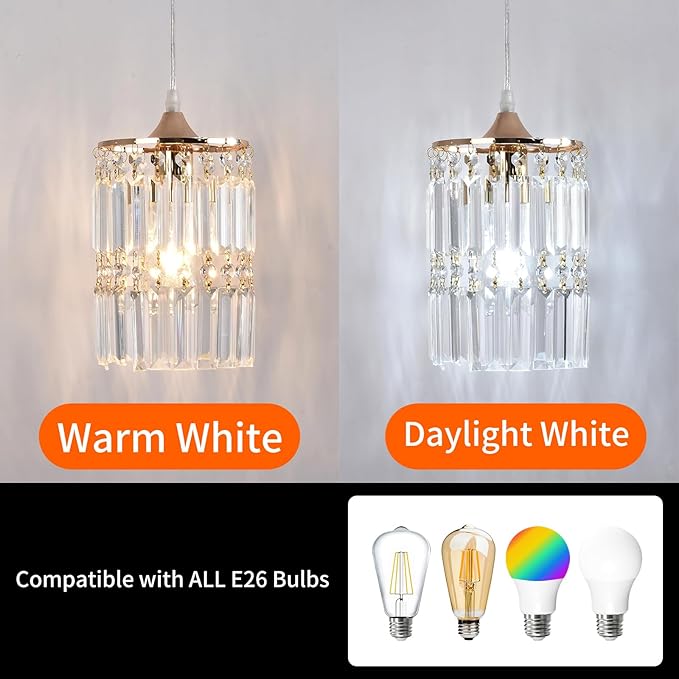 Crystal Ceiling Pendant Lighting Fixture for Living Room Dining Room Kitchen Hallway (Gold Pendant)