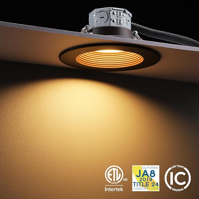 TORCHSTAR 8-Pack 5CCT 6 Inch LED Integrated Canless LED Recessed Lighting with J-Box, Anti-Glare Deep Baffle, CRI90 Dimmable Ceiling Downlight, ETL, 2700K3000K3500K4000K5000K, Oil Rubbed Bronze