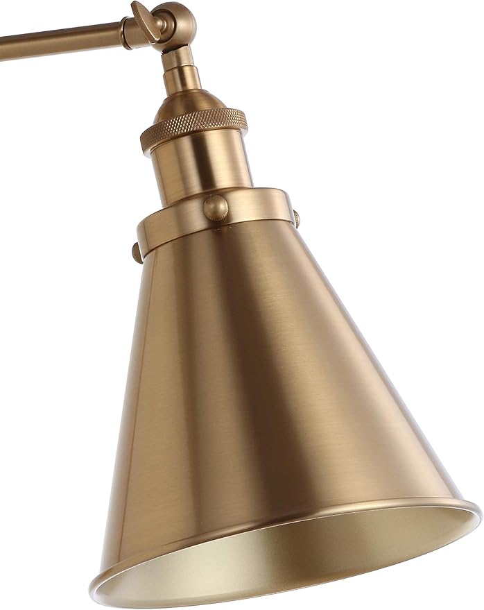 JONATHAN Y 7" Brass Gold Classic Industrial Metal Adjustable Arm LED Wall Sconce for Bedside Reading, Farmhouse Swing Arm Wall Lamp with Metal Shade, Hardwired (JYL7461A)