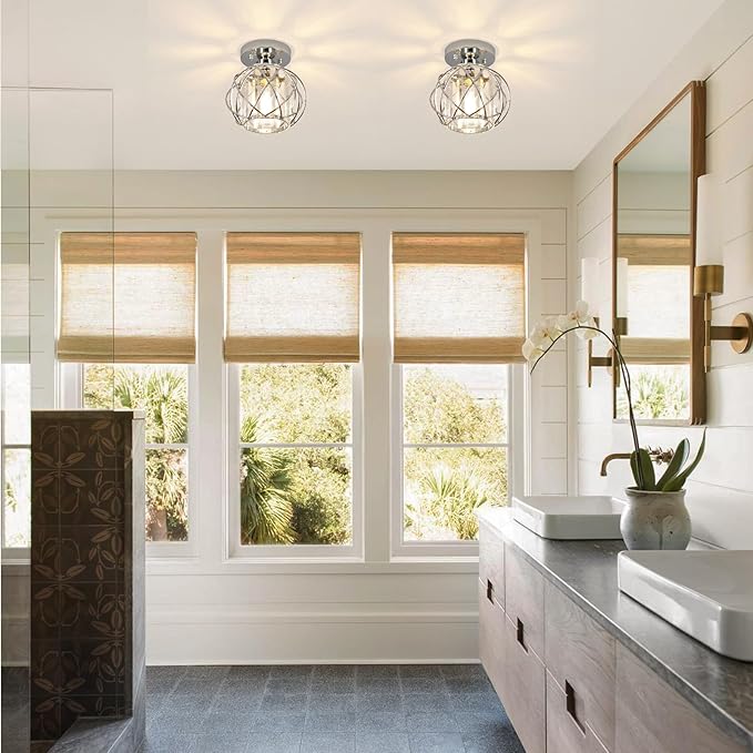 Hallway Light Fixtures Ceiling,Modern Chrome Crystal Ceiling Lights Fixture, Semi Flush Mount E26 Small Hallway Lighting Fixtures Ceiling Light for Porch Entryway Foyer Bathroom