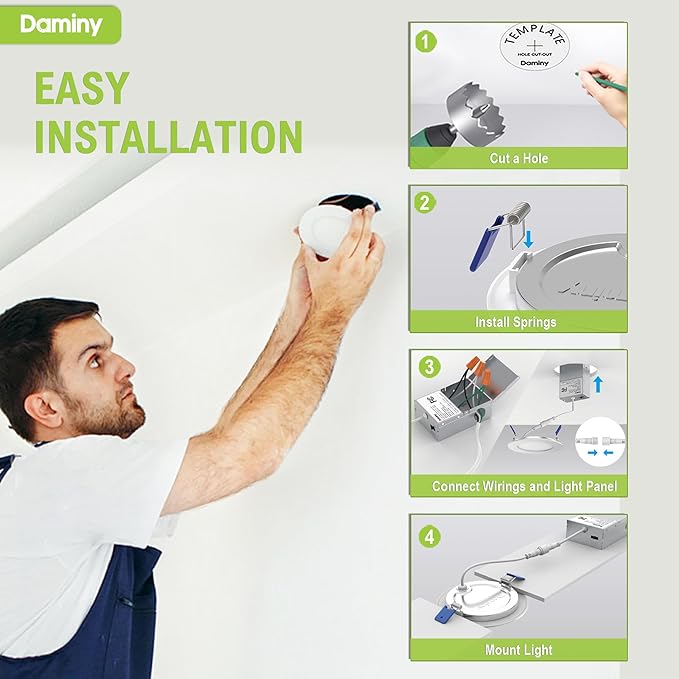 DAMINY 6 Pack 4 Inch LED Recessed Lighting with Junction Box,5CCT,Ultra-Thin Recessed Light,7W 700LM, Dimmable Canless Wafer Ceiling Light,High Brightness