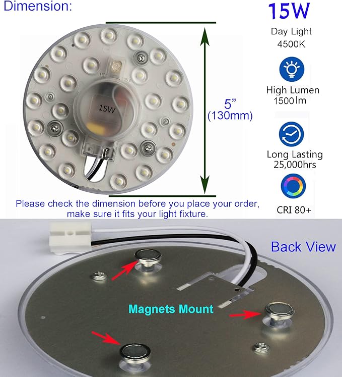 15W LED Light Kit Replacement for Flush Mount Ceiling Fan Light,LED Engine Retrofit Board Panel,4500K