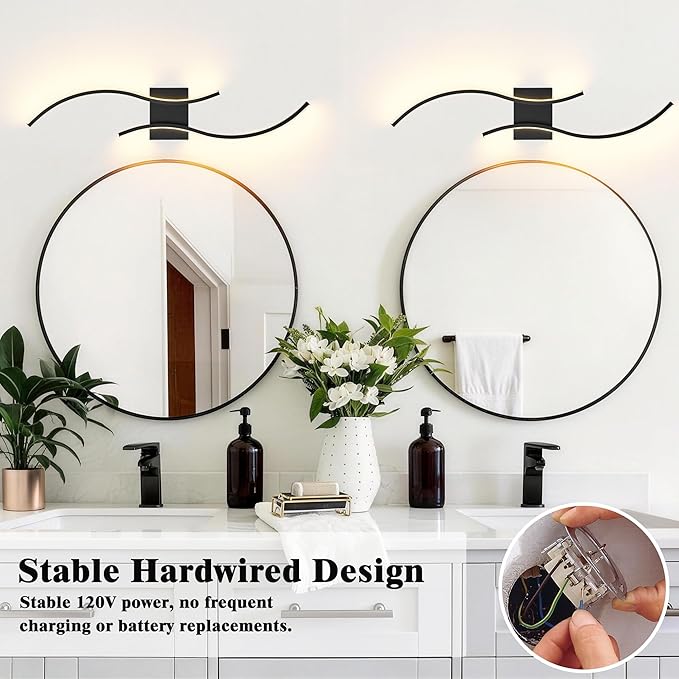KARTOOSH 1 Pack Black Light Fixture Hardwired Bathroom Vanity Lights Fixtures Over Mirror 31.5 Inch 3CCT Dimmable Modern Wall Lights for Mirror Kitchen Living Room Cabinet Porch Hallway