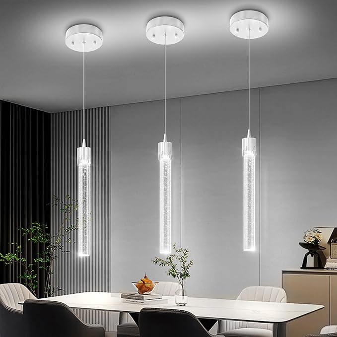 ykolupty Mini 1 Light Chrome Crystal Pendant Lights,Modern Led Kitchen Island Hanging Light Fixture,Adjustable Pendant Lighting for Kitchen Island,Dimmable 2700k-6000k