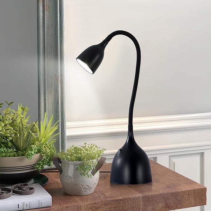 EJIAXIN Desk Lamp for Home Office, LED Reading Light, Small Adjustable Flexible Gooseneck Table Lamp, Eye-Caring Desk Lamp for College Dorm Room Study Lamp, Black