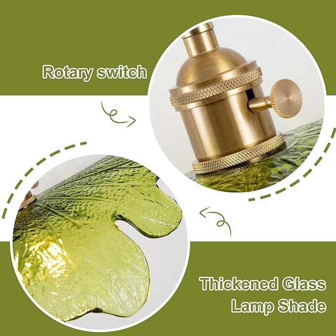Plug in Pendant Light Fixtures,Hanging Light Fixture 12.9in Green Glass Pendant Light,E26 Pendant Lighting for Kitchen Island, Bedroom, Dining Room, Living Room