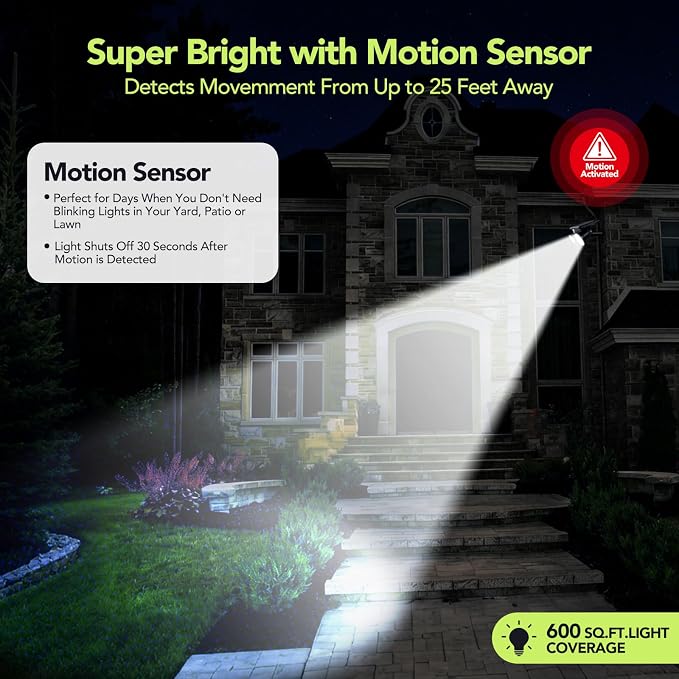 2Pack Solar Lights Outdoor Waterproof, 6000K Ultra Bright，2 Lighting Modes Motion Sensor Outdoor Flood Light,Adjustable Heads and Glass Panel Solar Powered Spotlights for Pathway Garden Yard