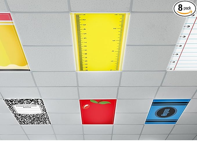 QOUBAI 8PCS Fluorescent Light Covers, 4x2 Feet Magnetic Light Cover Fluorescent Lights Shade Panel Positive Inspirational Ceiling Lights Filters for Office Classroom Home Drop Ceiling Notebook