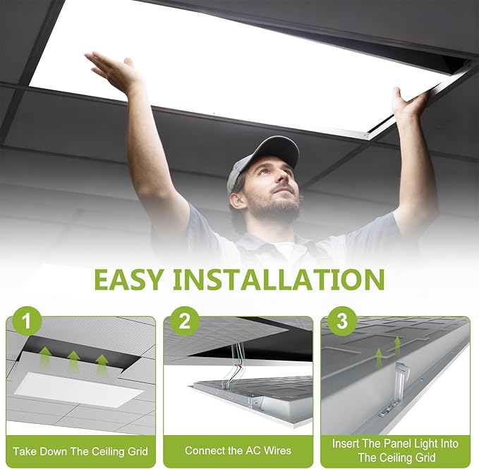 6 Pack 1x4 LED Flat Panel Light Surface Mount Drop Ceiling Light Fixture, 5200LM, 5CCT LED Drop Ceiling Office Light, 40W/35W/30W/25W/20W Selectable,6500K/5000K/4000K/3500K/3000K,Dimmable 0-10V,ETL