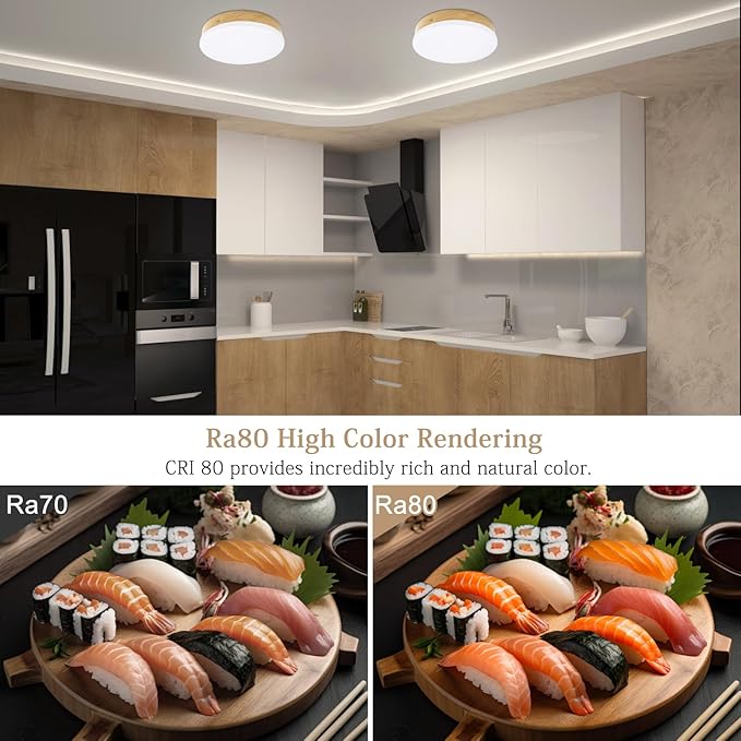 2-Pack Dimmable LED Flush Mount Ceiling Light Fixture 16W, Modern Round Small Ceiling Light Wood Pattern, 6.1” Minimalist Ceiling Lamp for Stair Hallway 5000K 30000h Lifespan