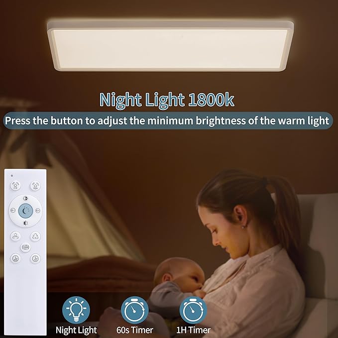 23 Inch RGB LED Flush Mount Ceiling Light with Remote, Close to Ceiling Light Fixture, 32W+7W Backlight, 3200LM Dimmable Color Changing Low Profile Rectangle, White, for Bedroom Kids Room Party