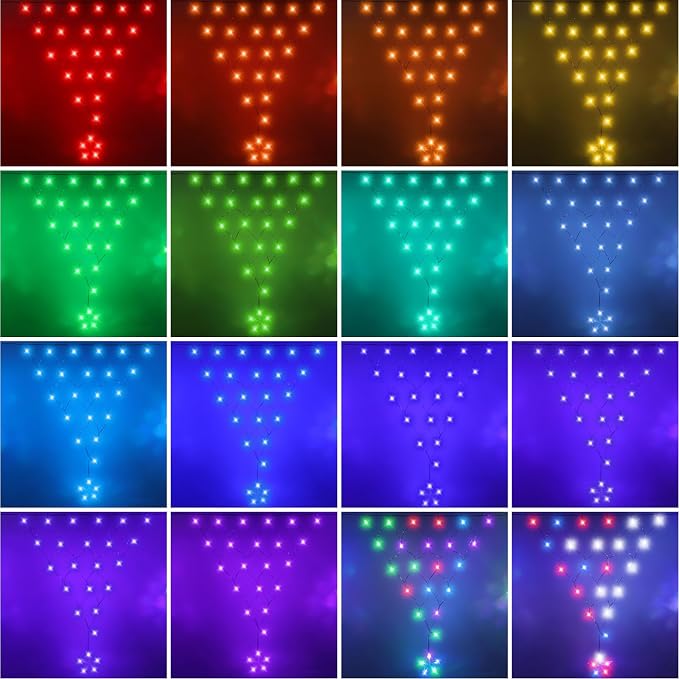 (New) Christmas Curtain Lights, RGB Remote Control Christmas Lights, 218 LED 13.8FT Outdoor String Lights with 12 Star Drops 8 Modes Waterproof for New Year, Eaves, Fence, Balcony, Railing Decor