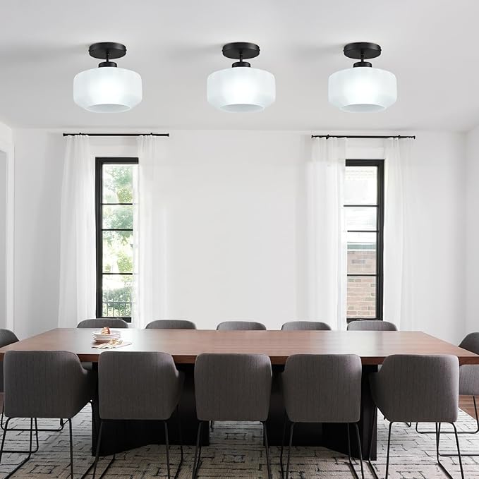 Industrial Black Matte Light Fixtures Ceiling Mount, with Frosted Glass Shades Semi Flush Mount Ceiling Light, for Hallway Fixtures Kitchen, Foyer