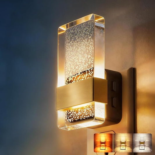 DORESshop LED Night Lights Plug into Wall, 3 Level Dimmable Night Light, Bubble Decorative Nightlight, Dusk to Dawn Sensor, Wall Sconce-Style Design Nightlights for Bathroom, Hallway, 3CCT