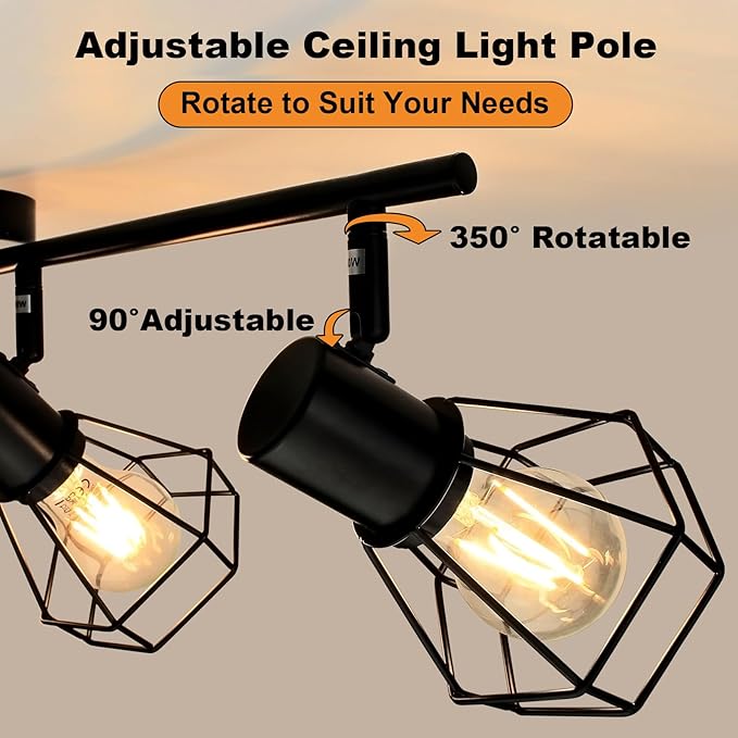 LTBLIGHT 4-Light Track Lighting Fixtures Ceiling, Adjustable Track Lighting Kit, Black Farmhouse Ceiling Light with E26 Base, Directional Spotlights for Kitchen Hallway Bedroom Living Room