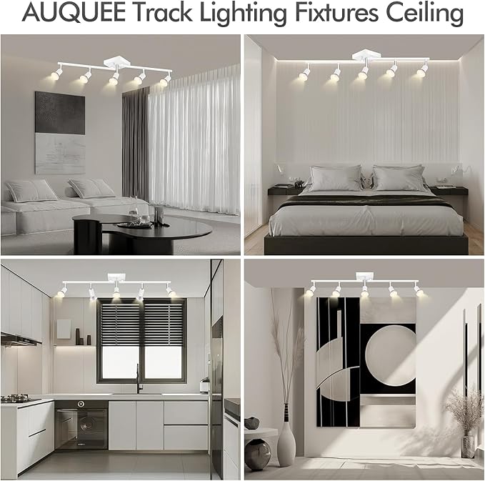 BoostArea 5 Light Track Lighting Fixtures Ceiling, Matte White Kichen Track Lighting, Rotatable Light Heads, Adjustable Modern Directional Ceiling Light for Kitchen,No Bulbs