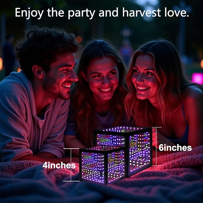 Infinity Mirror Hyper Cube Table Lamp, Desk Art Night Light, Color-Changing Music-Sync APP-Controlled Ambient Light for Gaming, Party, Home, Gift (Small 4Inchs)