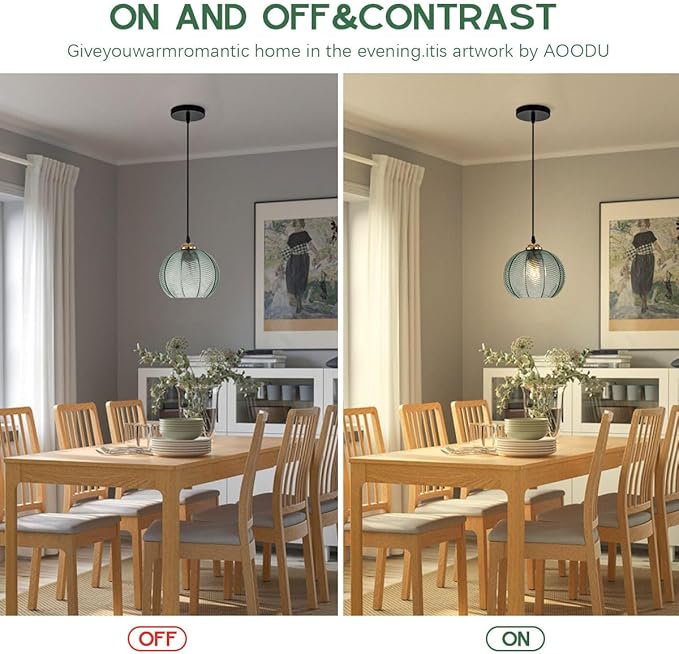 2 Pack Glass Pendant Light Kitchen Island Pendant Lights with Green Glass Shade Hand Blown 1-Light Globe Pendant Light Gold Vintage Hanging Light for Dining Room Bedroom