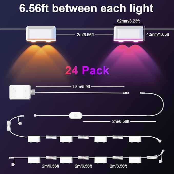 Outdoor Deck Lights, 24 Lights Smart Fence Lights Compatible with Alexa & Google Home, IP65 LED Patio Deck Lighting with Remote, Fence Lighting Music Sync for Patio Yard Garden(157.2ft)