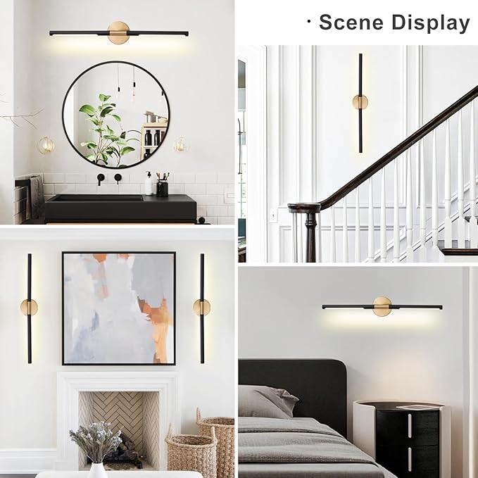 Modern Bathroom Light Fixtures Over Mirror 30 Inch, 20W 360° Rotatable Dimmable 4000K Led Vanity Light Bar, Black and Gold Bathroom Vanity Lights Above Mirror
