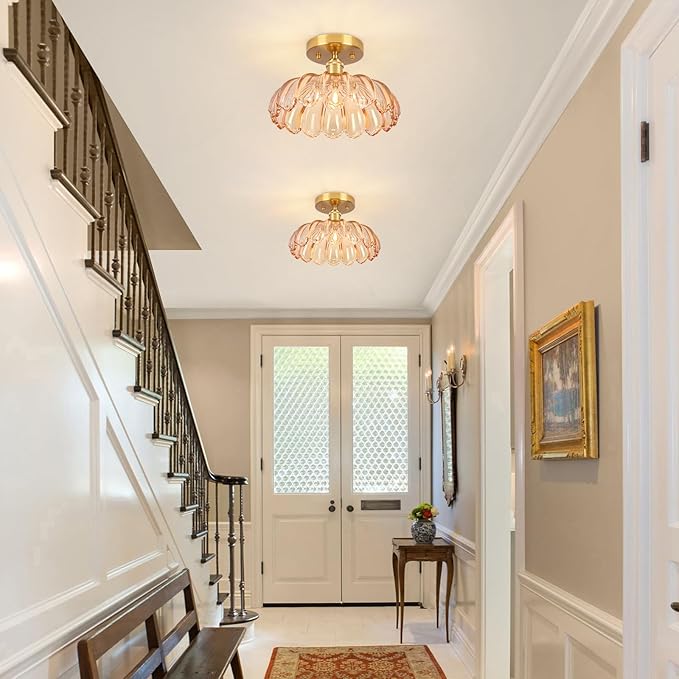 Hallway Lights Fixture Ceiling,Amber Semi Flush Mount Ceiling Lights,9.8" E26 Vintage Light Fixtures for Closet Hallway Kitchen Dining Room
