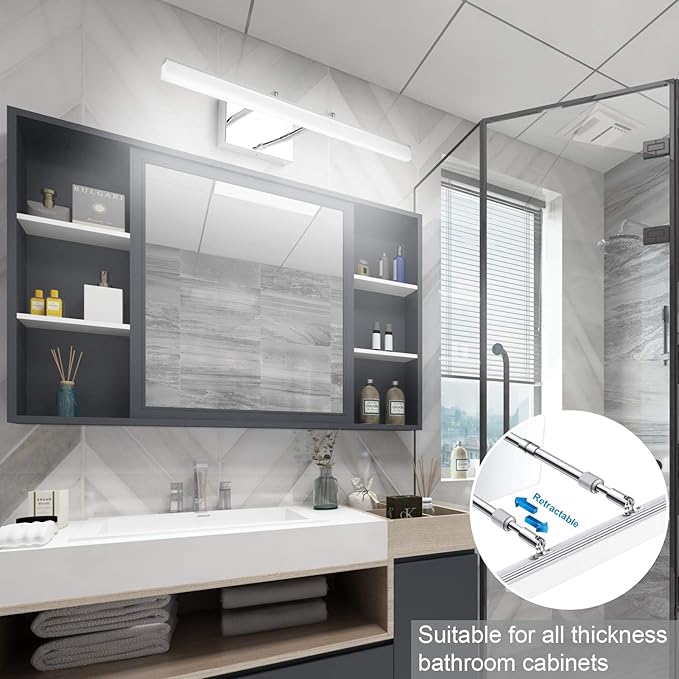 Aipsun 24 inch Modern LED Vanity Lights Adjustable Bathroom Vanity Light Fixtures Chrome Bathroom Light Fixture Over Mirror 5500K