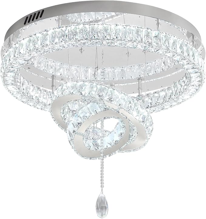 Flashing God Dia 32'' Modern Chandeliers for Living Room Crystal Flush Mount Ceiling Chandelier Large Chandeliers for Dining Room Bedroom LED Dimmable 3000-6000K Chrome