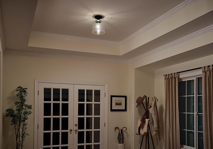 Kichler Winslow 8.5" 1-Light Semi Flush Mount Light with Clear Seeded Glass in Black for Kitchen, Bar, Laundry, Hallway, Bedroom, Dining Room (8.5" x 10.75"), 44033BK