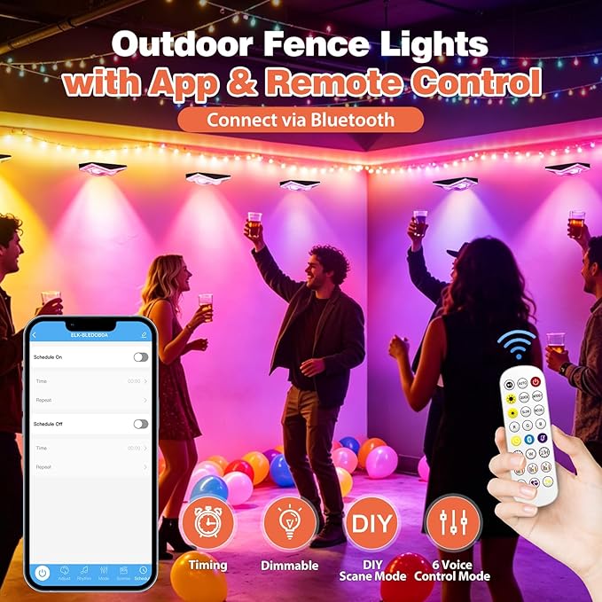Outdoor Fence Lights Plug in, 100FT RGBIC LED Fence Lights, App & Remote Control, 100 Scene Modes, IP67 Waterproof Outdoor Lights for Backyard, Patio, Deck - Brighter Than Solar Lights