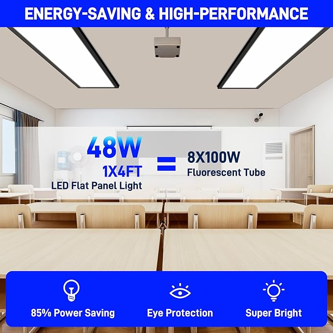 hykolity 1x4 FT LED Flat Panel Light,4800lm 48W Dimmable Edge-Lit Ceiling Lighting Fixture. 3000K/4000K/5000K Built-in Driver Surface Flush Mount Lights for Kitchen Garage,4 Pack