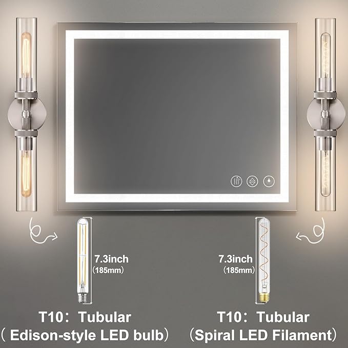 Vanity Lights for Bathroom,Knurled Texture 2-Light Brushed Nickel Wall Sconce,Clear Glass Vanity Mirror Lights,Modern Hardwired Chrome Bathroom Light Fixtures,Large Wall Lamps for Living Room,Bedroom